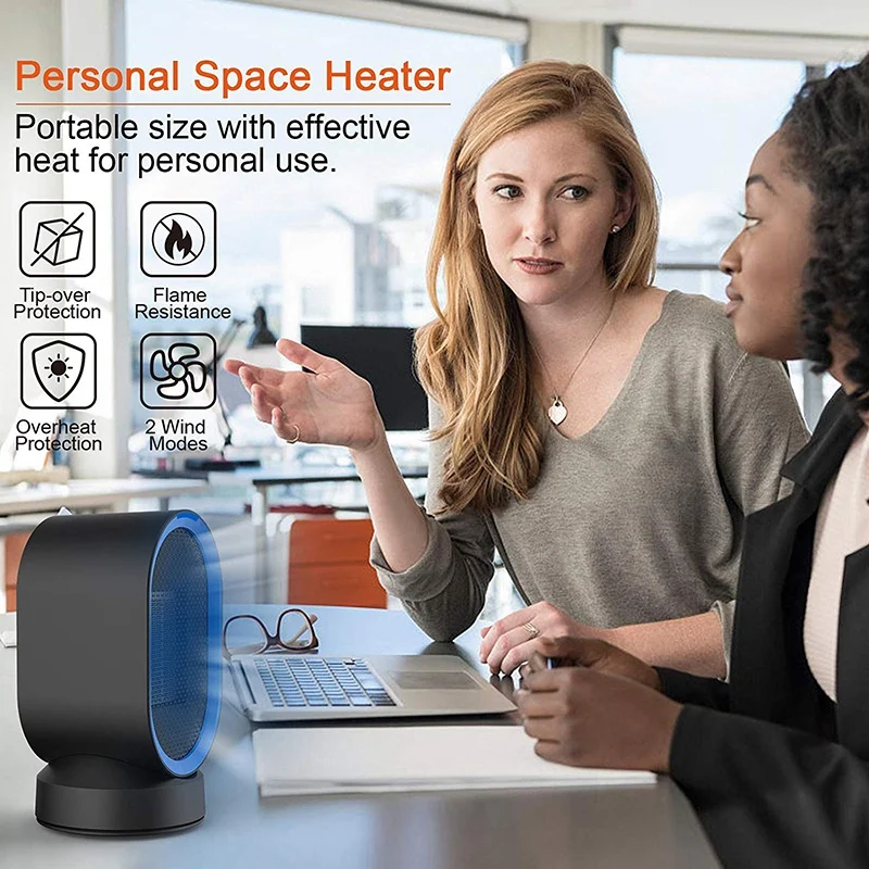 Ceramic Space Heater Small Electric PTC Portable Desk Fan Tip Over and Overheat Protection for Home Office 600W EU|Электрические