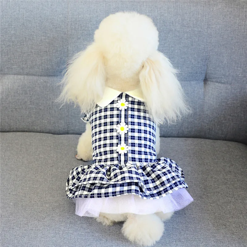 

Dog Clothes Cat Tiered Dress Spring Summer Plaid Doll Collar Defined Waist Pet Cat Shirt Chihuahua Rural Style Pets Clothing