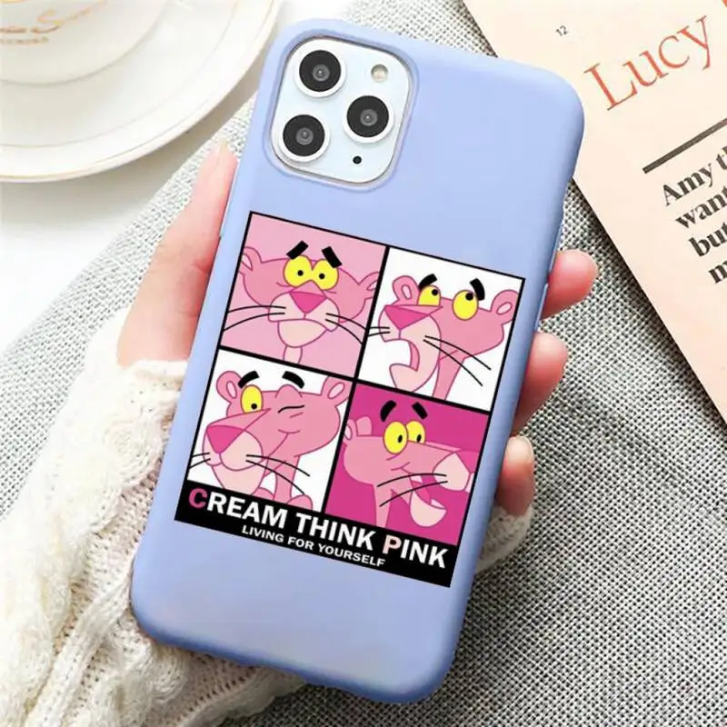

Korea Cute funny Pink Panther Phone Case Candy Color for iPhone 11 12 mini pro XS MAX 8 7 6 6S Plus X SE 2020 XR