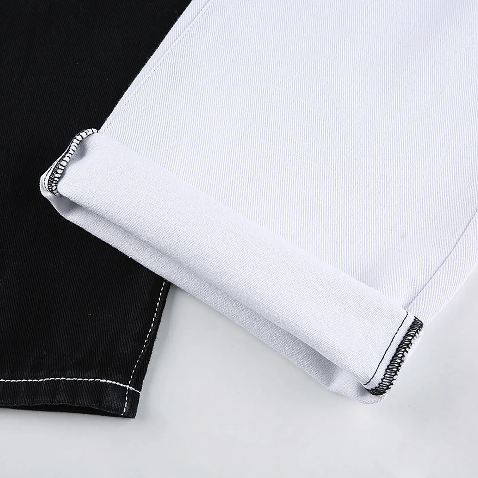 

TELOTUNY Women Denim Jeans Fashion All-Match Contrast Stitching Straight-Leg Jeans Casual Simple Loose Wide Leg Trousers