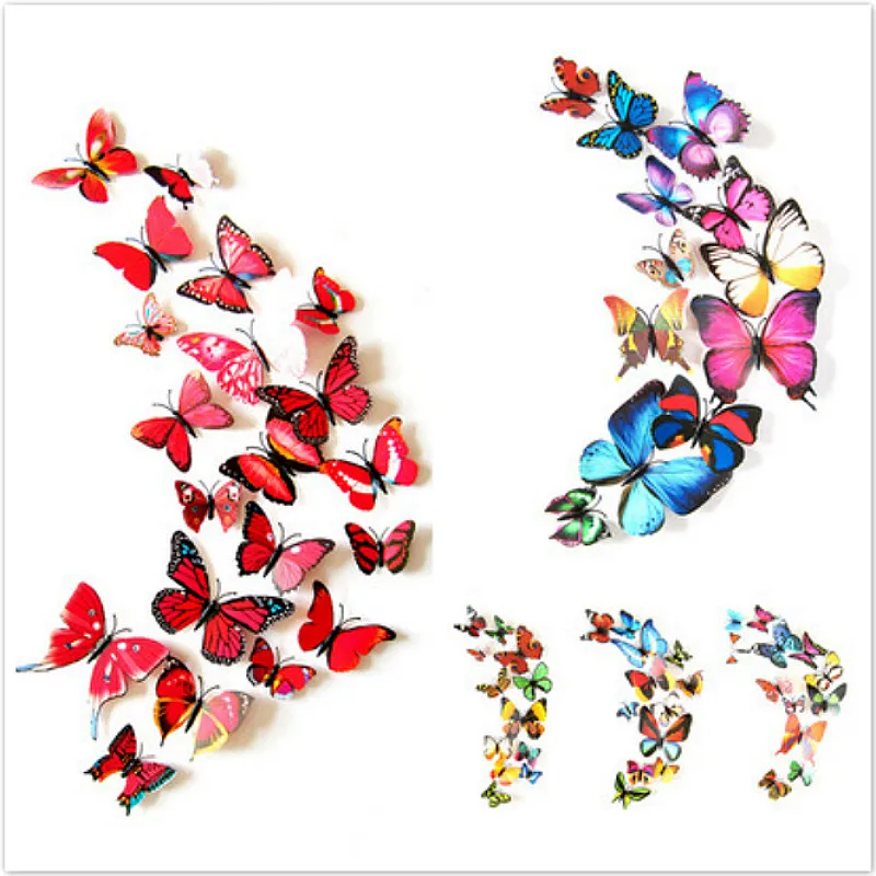 Цветные клейкие магниты бабочки 3D дизайнерские художественные наклейки
