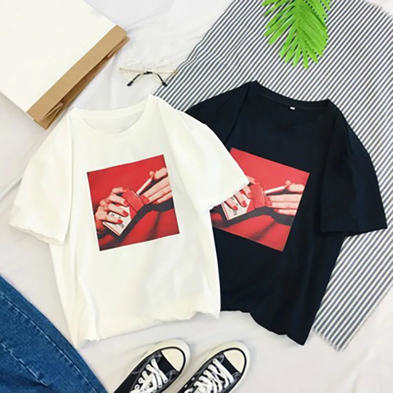 Летняя Повседневная забавная женская футболка в стиле Харадзюку с коротким
