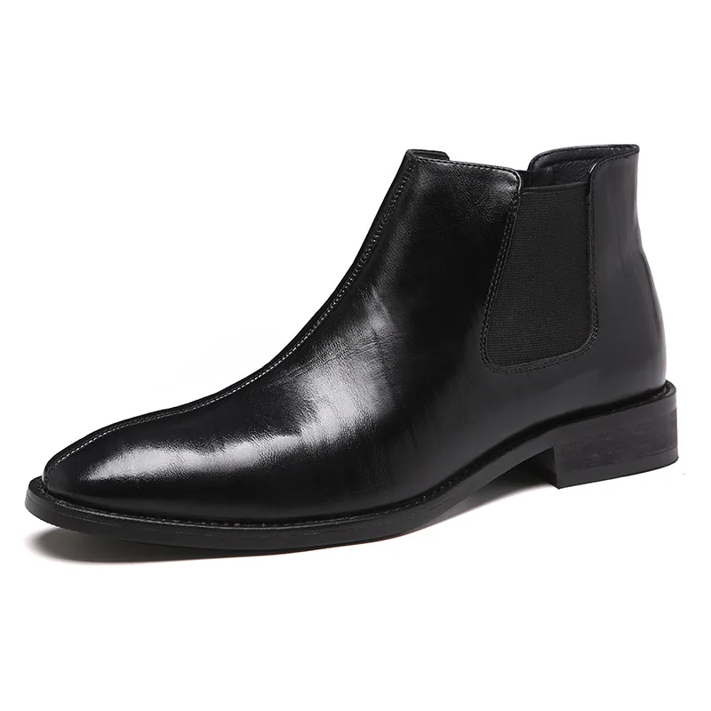 

British trend new pointed leather boots, low cylinder boots, men's boots, fashion high top shoes