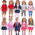Кукольная одежда 3 шт.компл. футболка + куртка + юбка костюм униформа для 18-дюймовых американских и 43 см кукол новорожденных, игрушка для девочек сделай сам