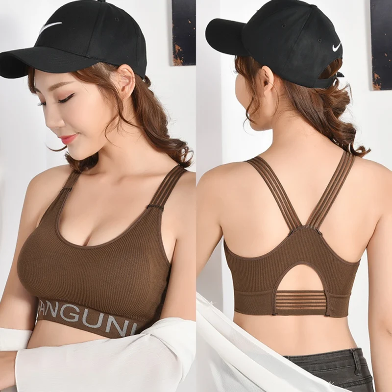 Спортивный бюстгальтер без косточек женский топ с буквенным принтом и эффектом