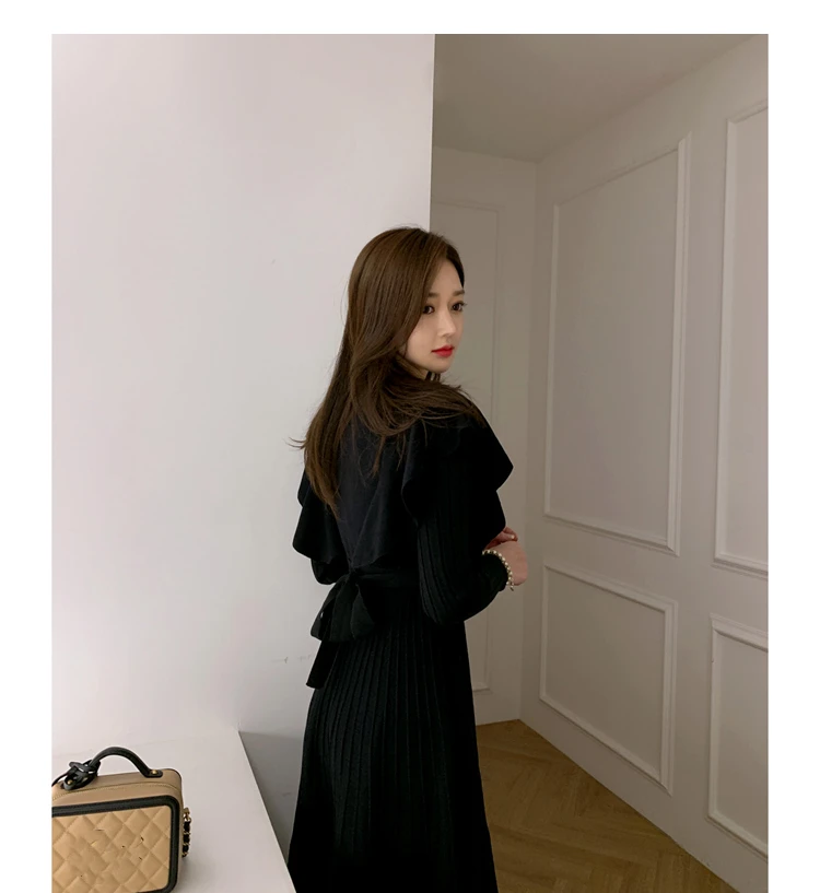 Женское облегающее Платье До Колена трикотажное платье свитер с оборками