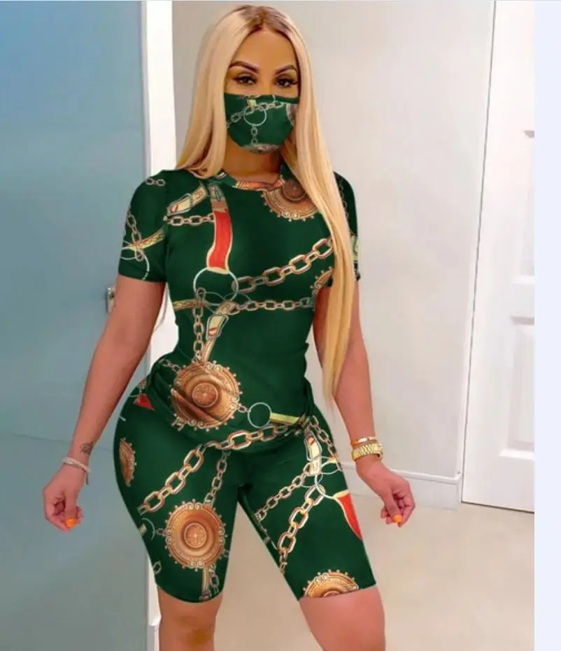 Модный комплект из трех предметов с принтом цепей повседневная одежда круглый