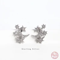 925 sterling silver pav%c3%a9 crystal star moon stud earrings women fashion simple party jewelry accessories girlfriend gifts
