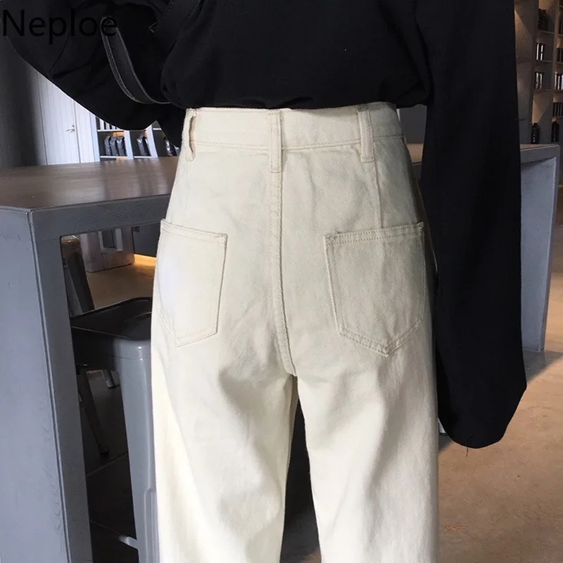 Neploe High Waist Hip Button Design Denim Pants Solid Straight Autumn Spring Outwear Trousers 2020 New Wild Pantalones 48606 | Женская
