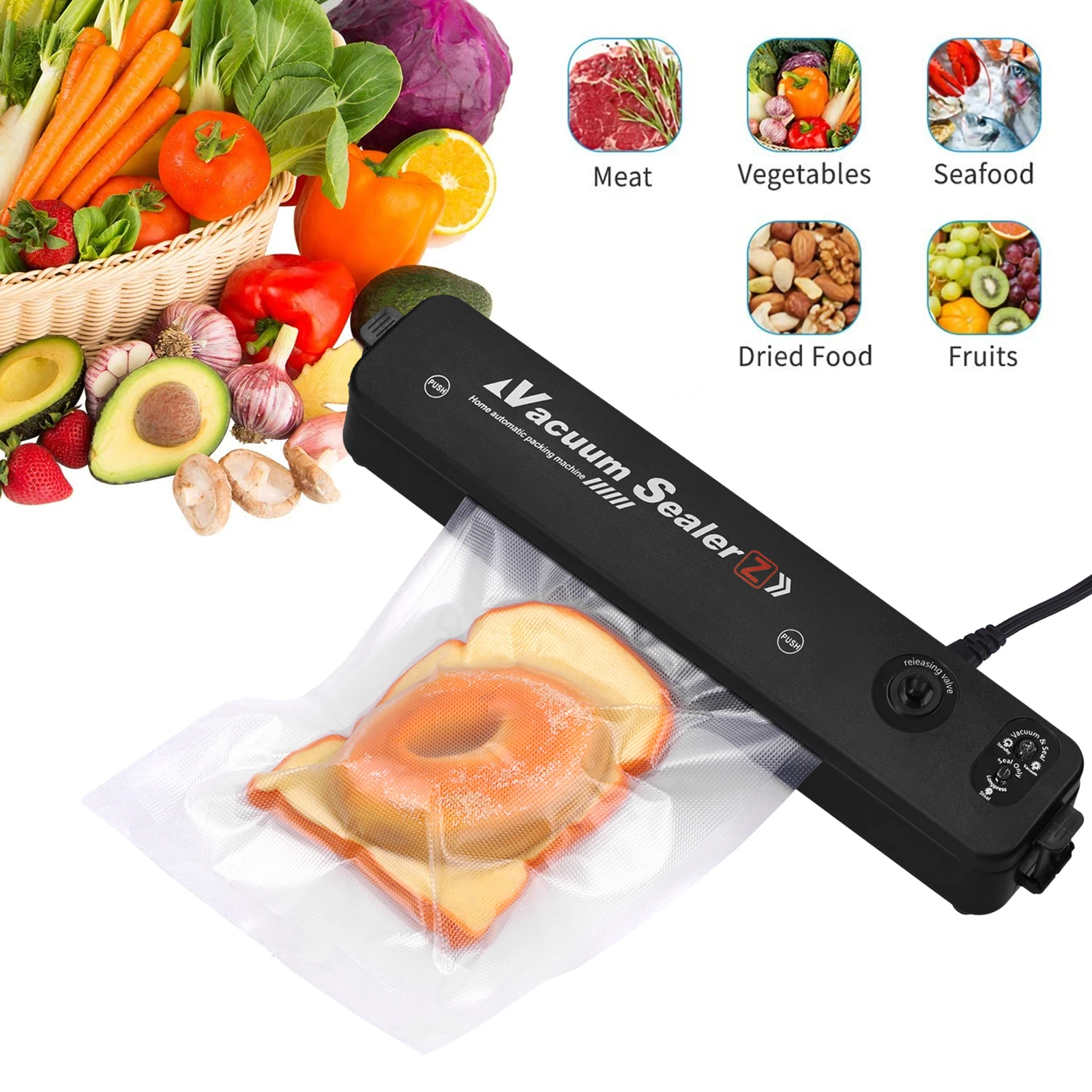 

Vacuum Sealer Machine for Food Preservation Dry & Moist Food Saver with 10 Vacuum Bags Fresh-Keeping Food Sealing for Meat Beef