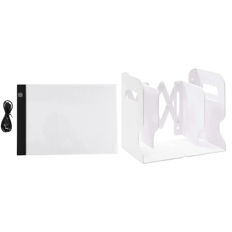 

Led Lighted Drawing Board with Retractable Bookshelf Bookends Book Holder Bookcase