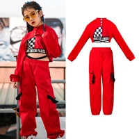 new children hip hop jazz dance costumes girls winter long sleeve red tops pants vest street dance drum stage costumes dql2918