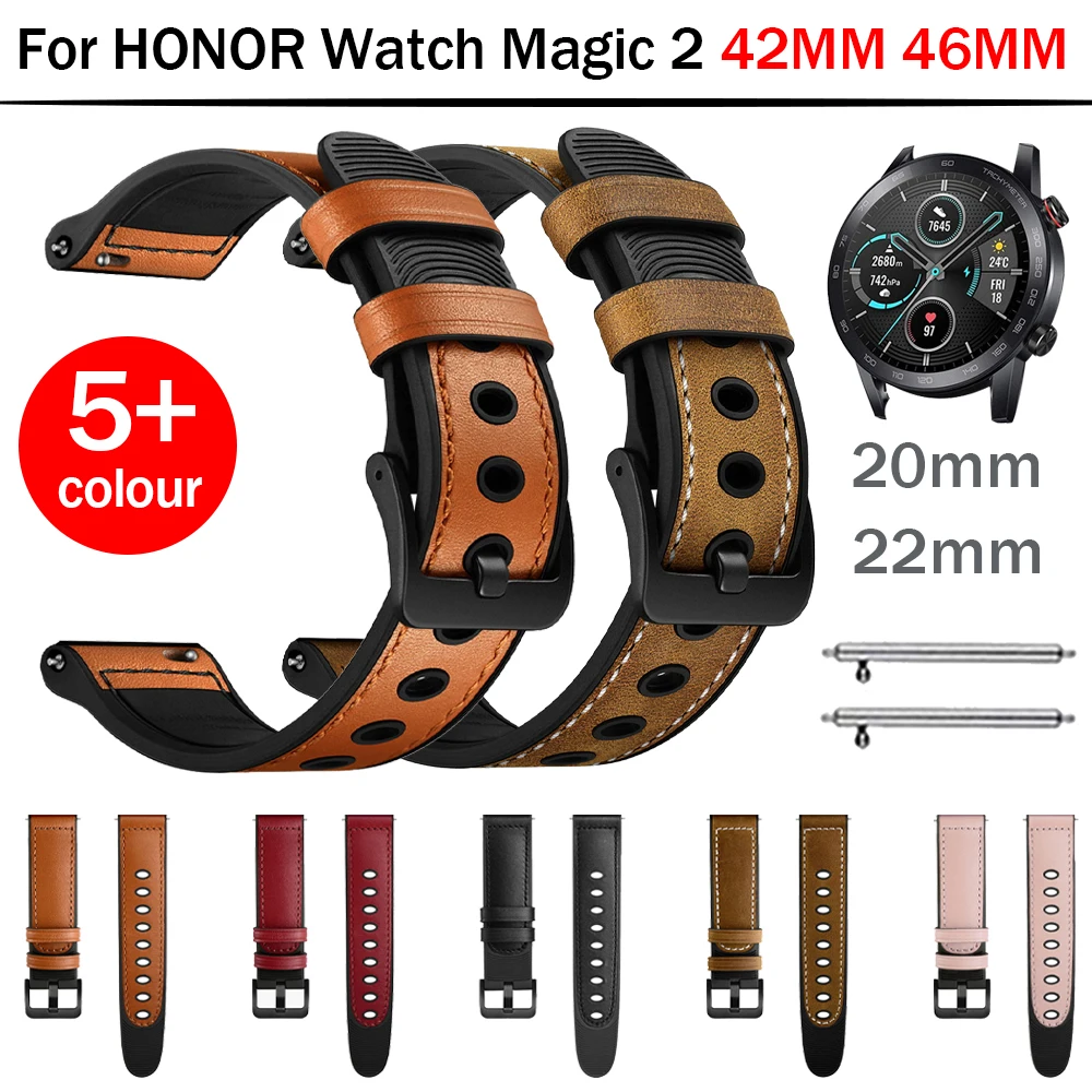 

Soft Silicone+Genuine Leather Watchband for HONOR Magic 2 42mm 46mm Smart Watch Wrist Band Bracelet Strap 22mm 20mm Belt Correa