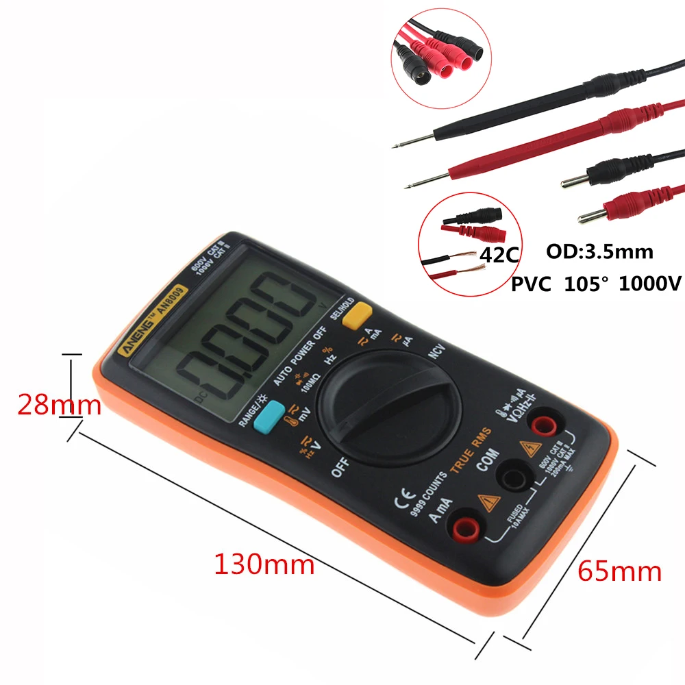 

AN8009 True-RMS Digital Multimeter transistor tester capacitor tester automotive electrical capacitance meter temp diode Test