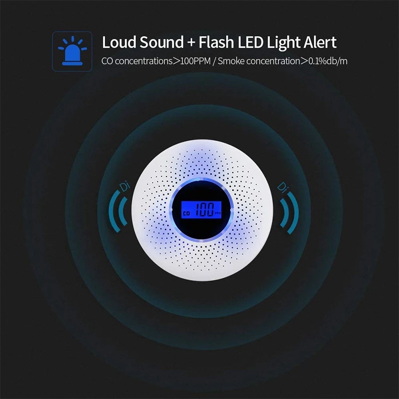 Комбинированный Детектор угарного газа и дыма работающий от батареи со