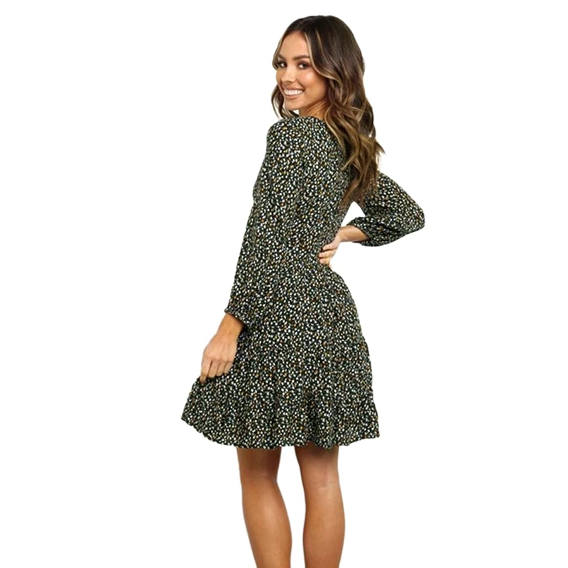 

Kili Autumn Women Boho Dress Ruffles Floral Dress Long Sleeve Deep V-Neck Dress Elegant Fashion Lady Party Dress