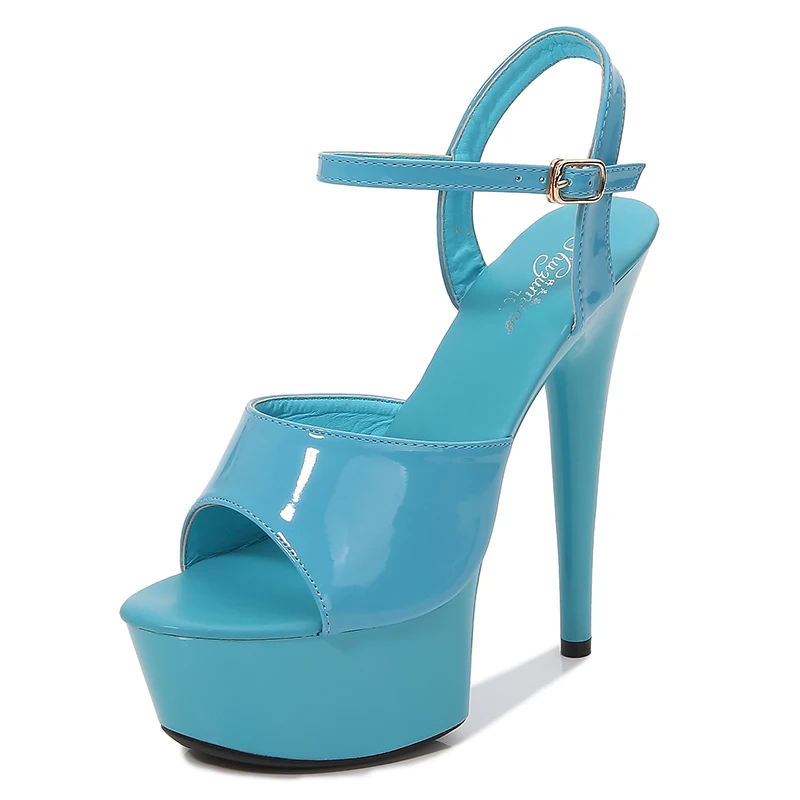 Heel 15cm Модельные босоножки на высоком тонком каблуке 13-17 см, пикантные черные летние туфли на платформе и высоком каблуке - Цвет: Heel 15cm