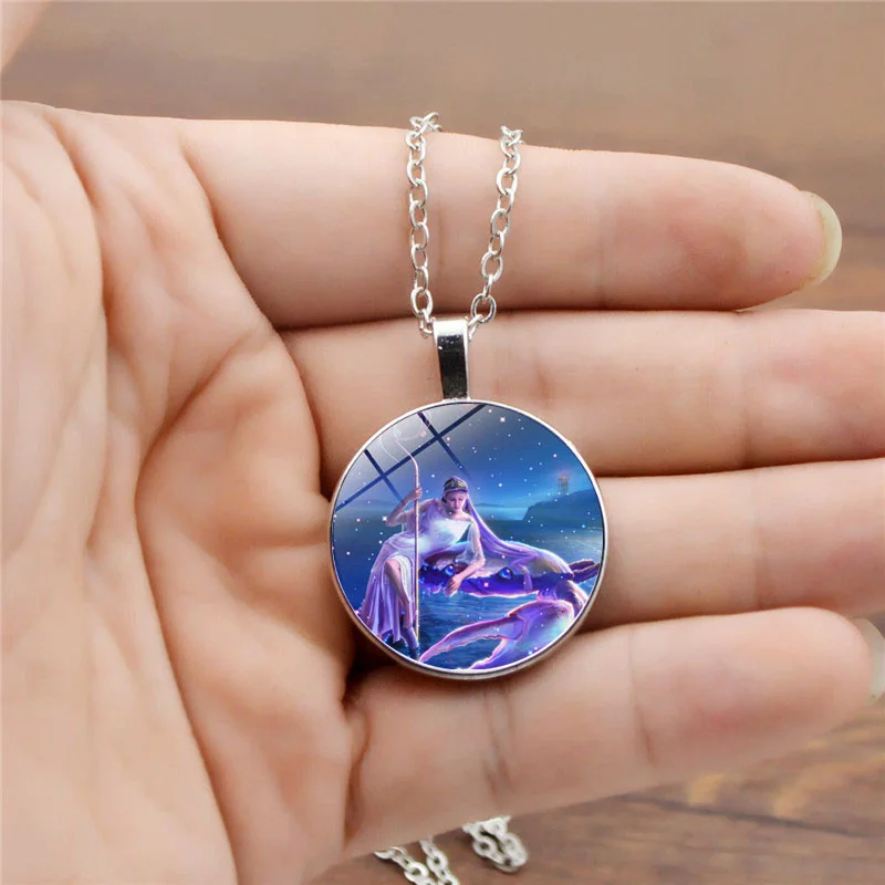 12 Созвездие Подвеска Ожерелье знаков зодиака стекло цепь из кабошона ожерелье