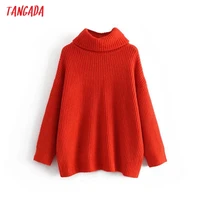 tangada women red turtleneck knitted sweater jumper female elegant oversize pullovers chic tops 3h873
