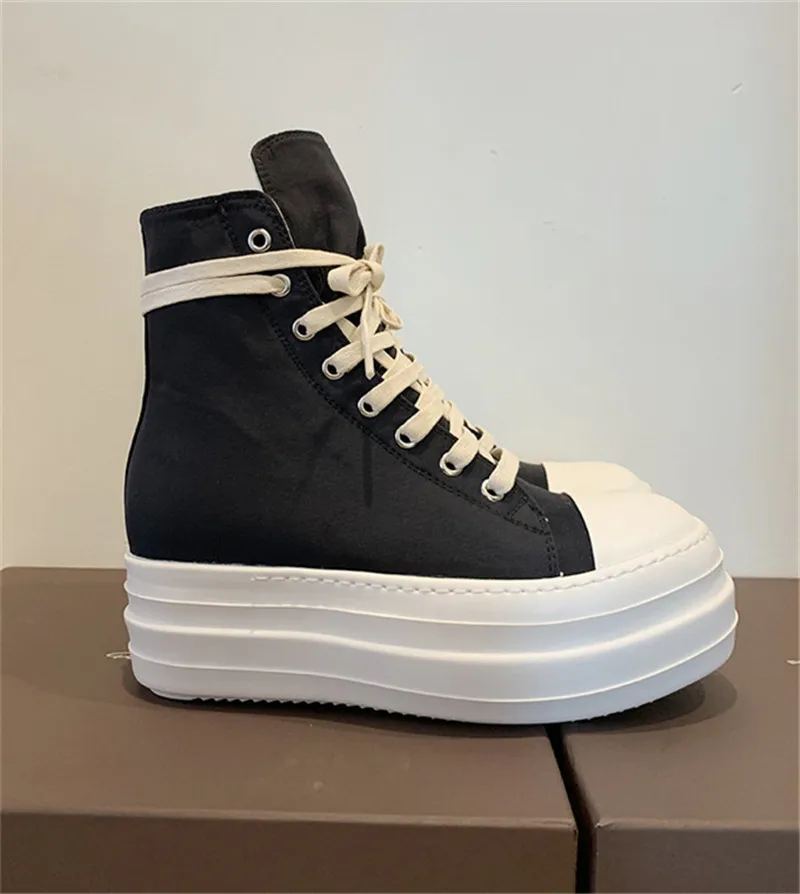 

Women's 5.5cm heel platform lace up personalized canvas Shoes Satin fabric real picture main line 2020ss trainer Boots