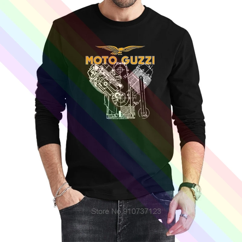 

Moto Guzzi V7 Engine Logo Classic Black T-Shirt 2021 Newest Summer Men's Long Sleeve Popular Tees Shirt Tops Novel Unisex
