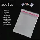 100 шт., прозрачные пластиковые самоклеящиеся пакеты для ювелирных изделий