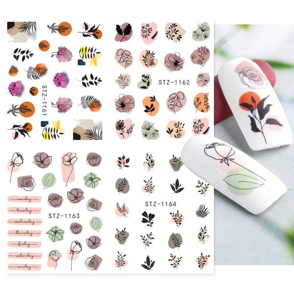 

NEW 4pcs Watercolor Flower Nail Art Water Decals Ink Leaves Floral Design Nail Stickers Set DIY Gel Manicure Sliders Tattoo