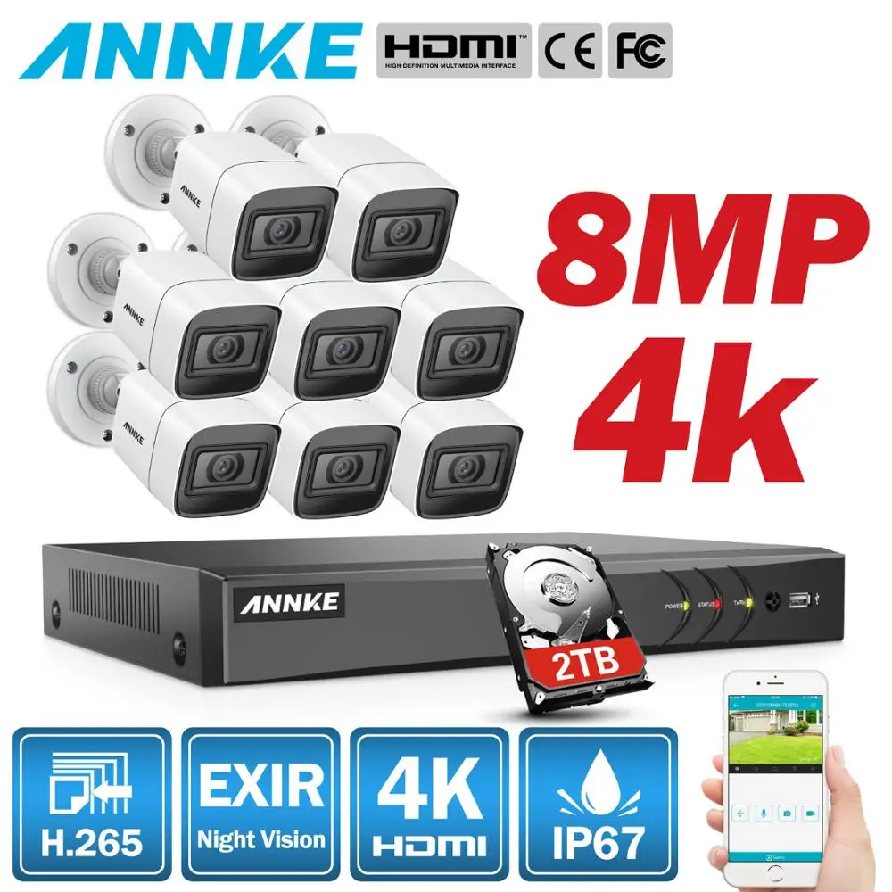 ANNKE 4K 8CH Ultra HD CCTV камера системы H.265 DVR комплект 4 шт./8 шт. 8MP TVI наружная домашняя система видеонаблюдения