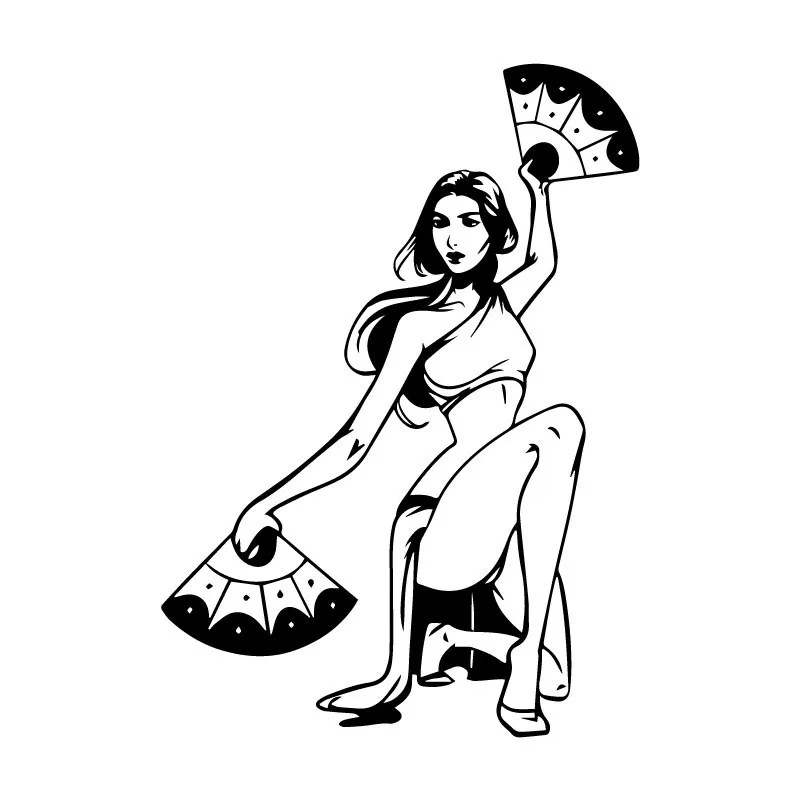 

Fashion Dancer Woman with Fan Japan Oriental Art Decorate Pattern Car Sticker Body of Car Vinyl Decal Waterproof 11.9CM*16.7CM