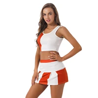 womens cheerleader dance outfits school girls cheerleading uniform costume u neck sleeveless cropped tank top with pleated skirt