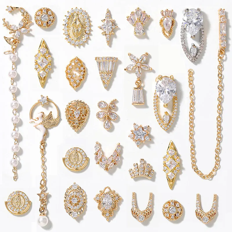 

2 pieces crystal water drop dangle chain charms nail jewelry decorations 24 type luxury zircon crystal rhinestone for nails