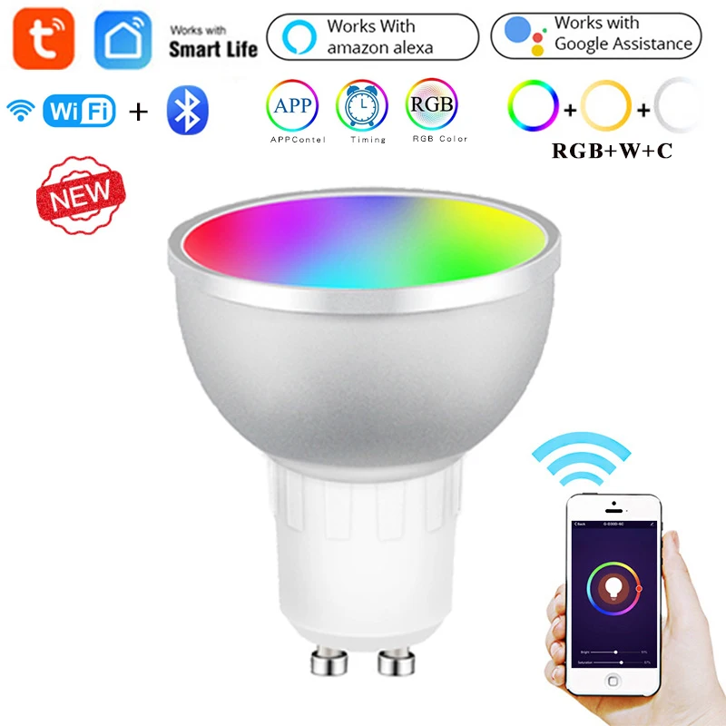 

Tuya Smart Life WiFi + Bluetooth Gu10 умный светодиодный светильник 5 Вт RGBCW с регулируемой яркостью Голосовое управление Умный дом для Alexa Google Home