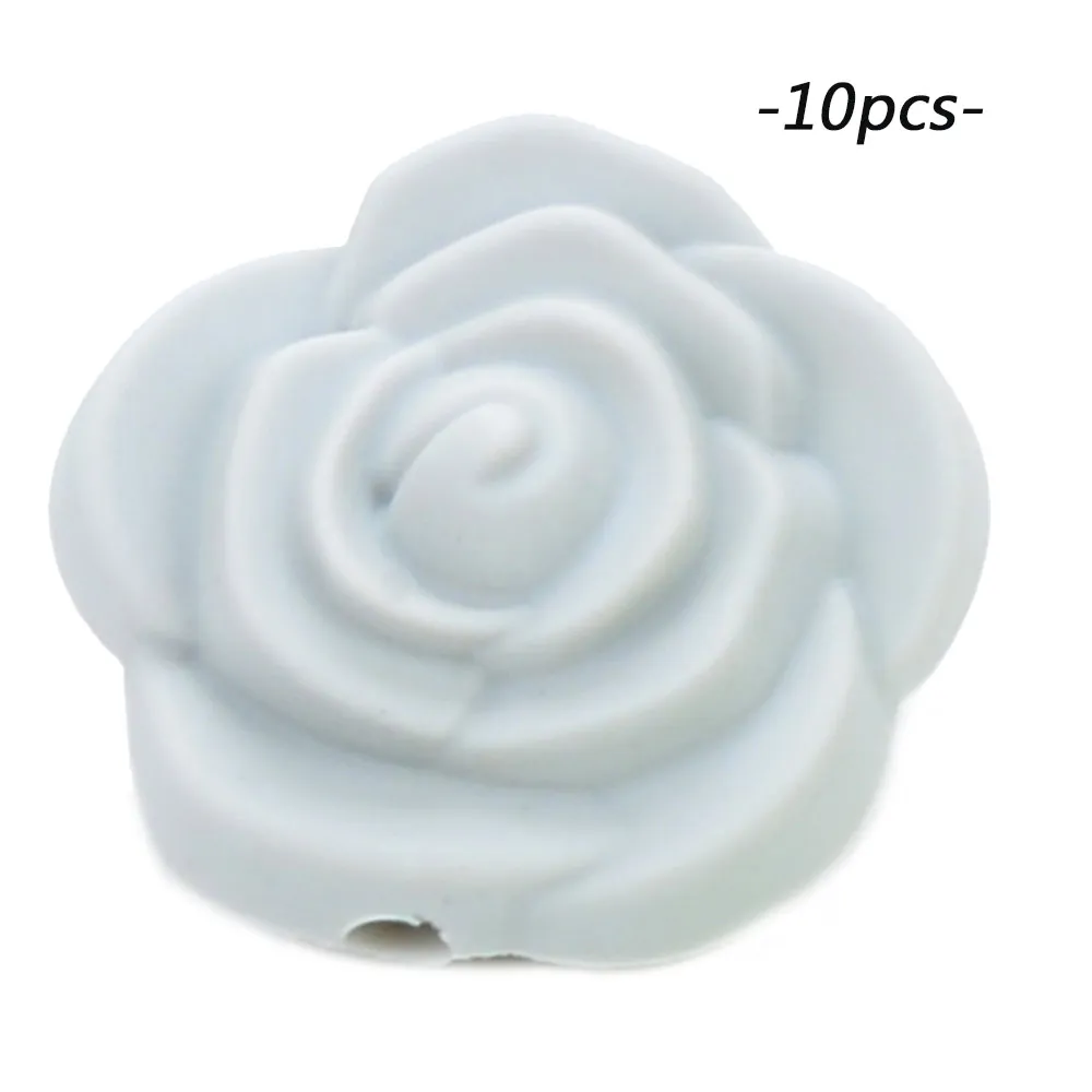 light grey LOFCA 10 шт Силиконовые Бусины розы пищевой силиконовый продукт для детей для изготовления ювелирных изделий Детская Соска-подвеска BPA бесплатные игрушки - Цвет: light grey