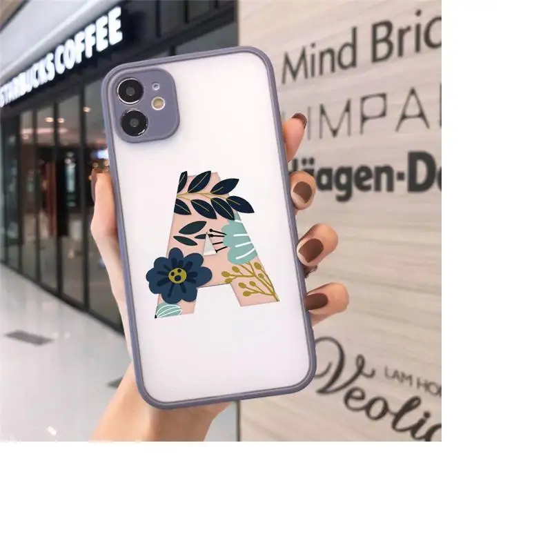 

Custom 26 letter flower Phone Cases Matte transparent For Gray iPhone 12 Mini 11 Pro XR XS Max 7 8 Plus X Back Cover