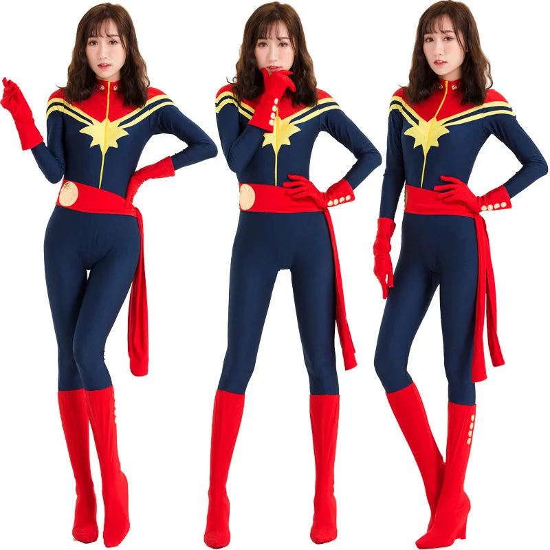 Новый взрослый Марвел Капитан Carol Danvers Косплей Костюм женский супергерой | Костюмы из фильмов и ТВ -4000161305820