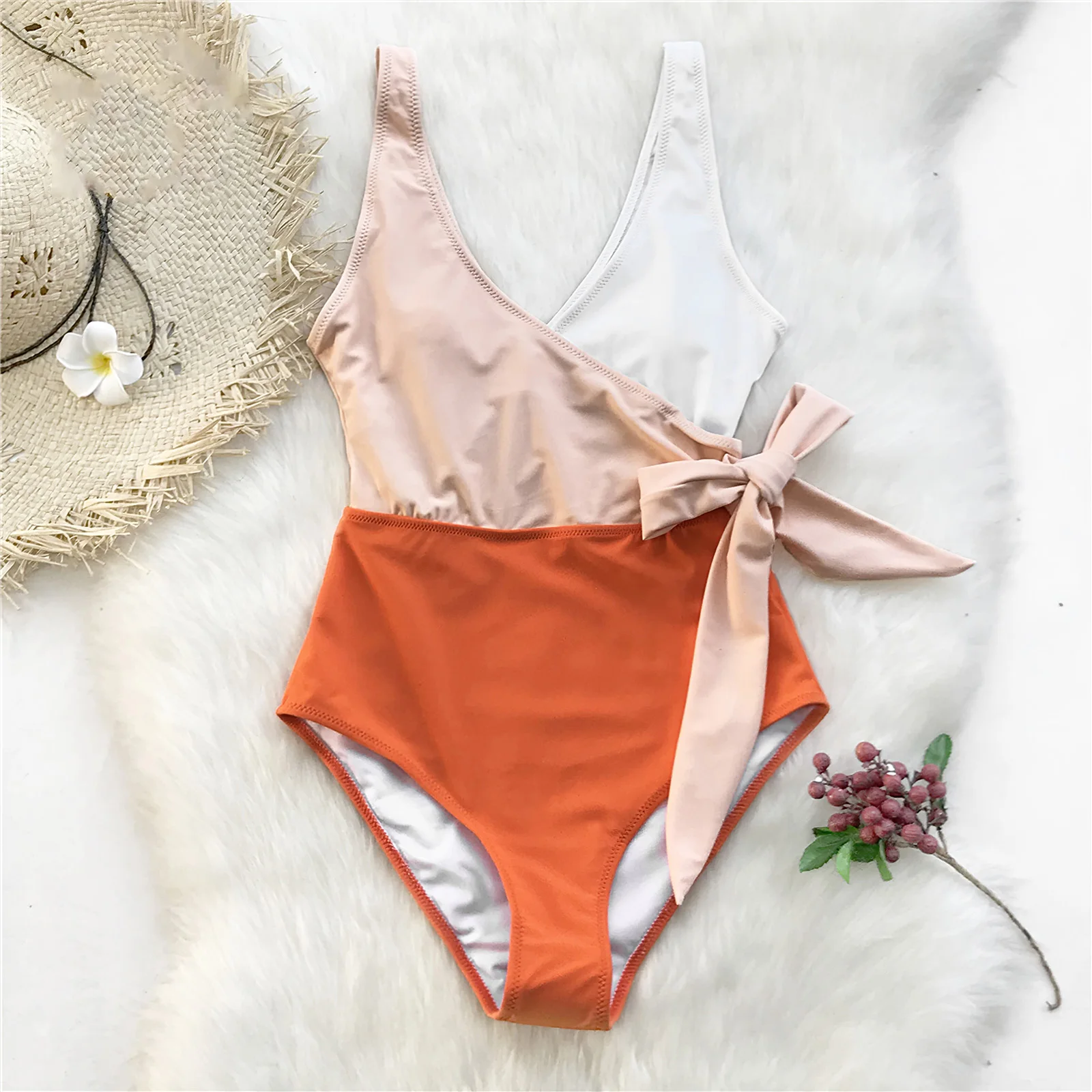 

One-Piece Skin-Friendly Swimsuit Sexy Knotted Swim Wear Suit For Women Open Back Knot Padded Women Girls Beach Bathing Suit