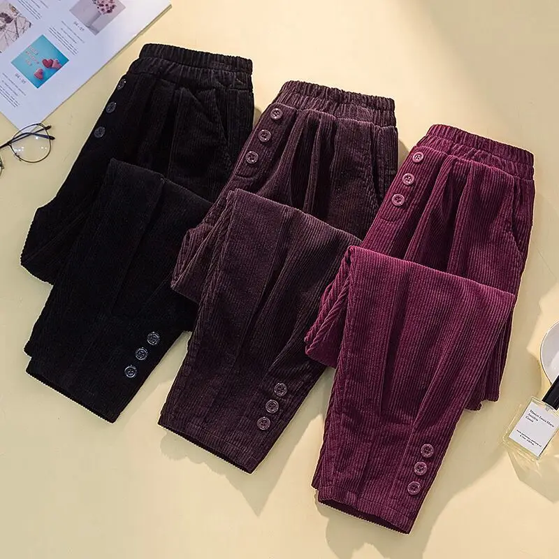 

Женские вельветовые брюки, сезон осень-зима 2020, теплые вельветовые повседневные брюки, винтажные свободные брюки, женские брюки