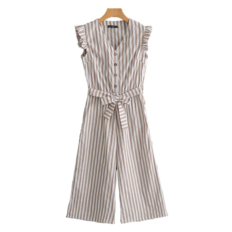 Женские комбинезоны без Рукавов Светло коричневые полосатые Полиэстеровые