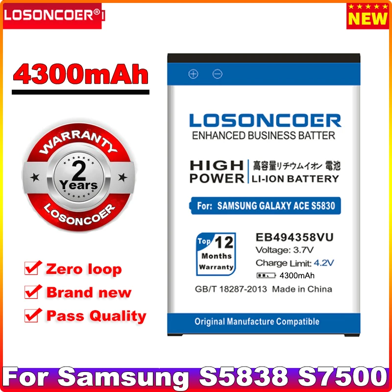 Аккумулятор EB494358VU 4300 мАч для Samsung Galaxy Ace Plus S5830I S7500 S5830 B7510 i569 S6802 i579 i619 S5660 S6102 S6108