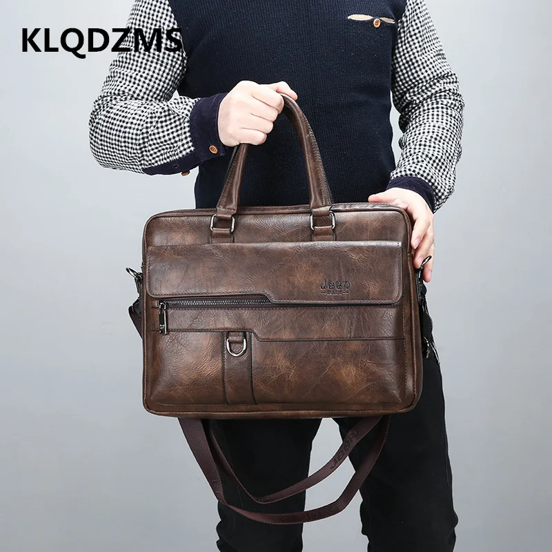 KLQDZMS High Quality Business Distinctive Handbag Classic Men's Briefcases Genuine Leather Men's Satchel Hot Sell