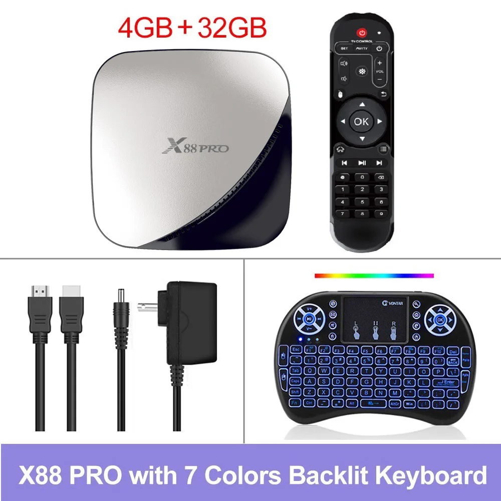 4GB32GB Backlit i8 Android 9,0 ТВ приставка 4 Гб ОЗУ Макс 128 Гб ПЗУ 64 Гб RK3318 4 ядра 5G двойной Wi-Fi 2G16G телеприставка YouTube Smart медиаплеер X88 pro - Цвет: 4GB32GB Backlit i8