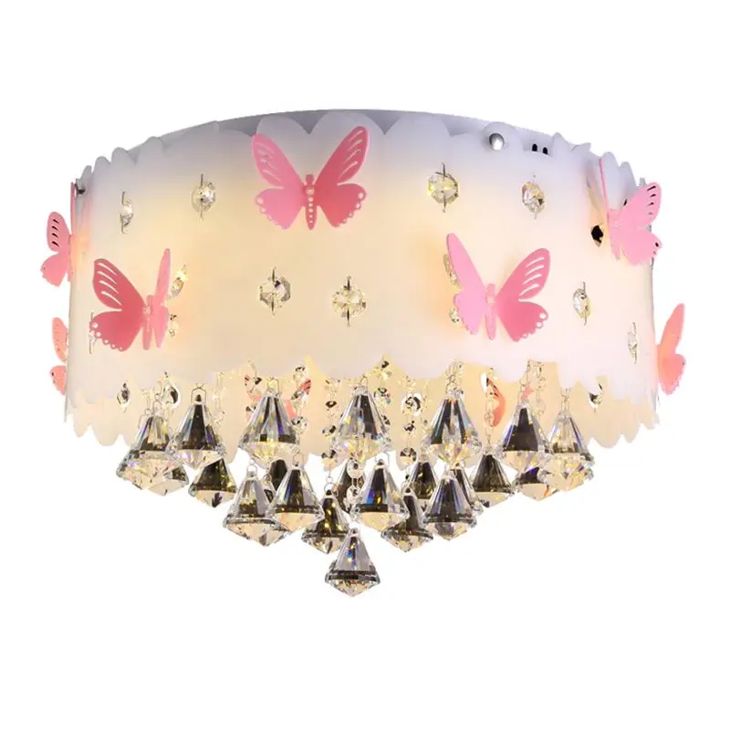 Круглая потолочная лампа для спальни Хрустальная розовая бабочка девушка