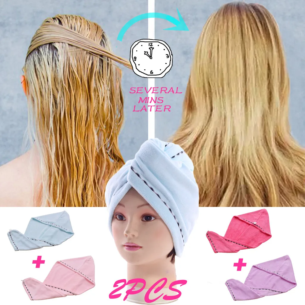 2PCs Microfiber Bath Towel Hair Quick Drying Lady Bath Towel Soft Shower Cap Hat for Lady Man Turban Head Wrap Bathing Tools#S