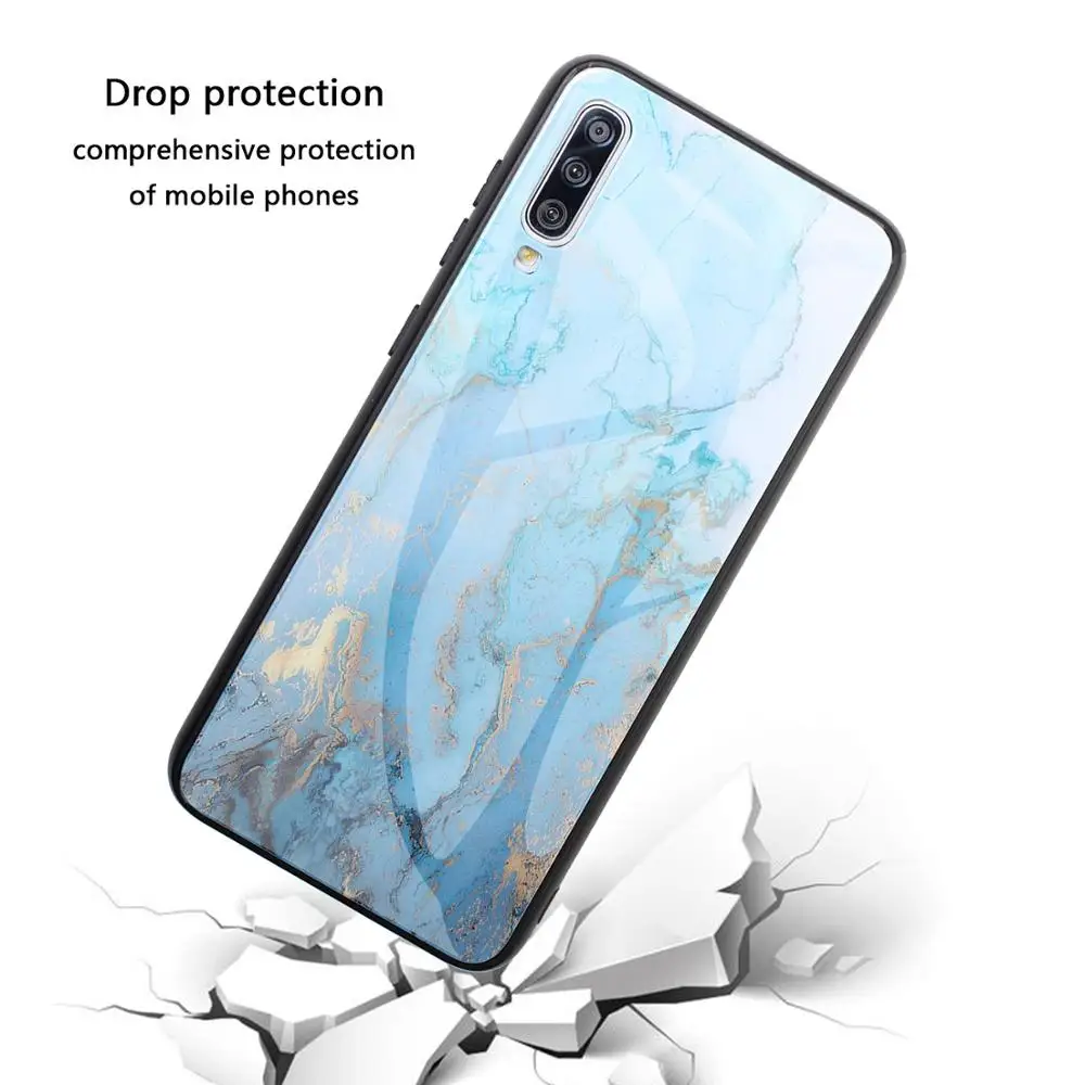 phone Case For Samsung Galaxy A70 Marble Tempered Glass Back Cover for A50 A30 A20 A10 A6 A8 A9 A7 plus 2018 |