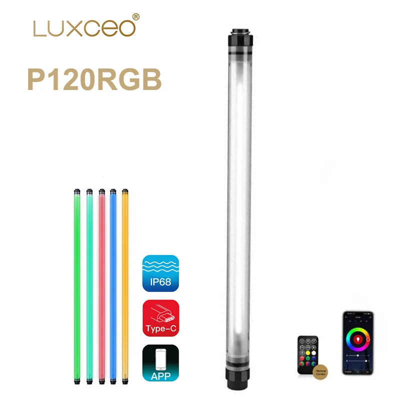 LUXCEO P120 RGB Светодиодная лампа для видеосъемки со встроенным аккумулятором лампа для фото-и видеосъемки дистанционное управление Водонепроницаемая RGB трубка светильник 120 см