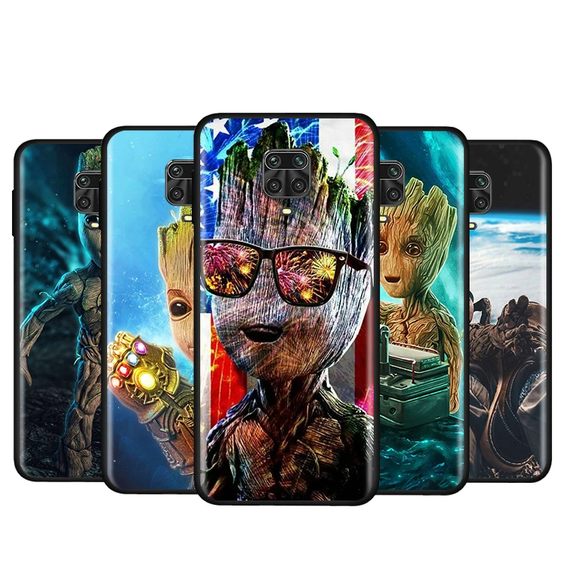 

For Xiaomi Redmi Note 4 4X 5A 5 6 7 8T 8 9T 9S 9 10 10S Prime Pro Max Groot Marvel Avengers Black SIlicone Phone Case