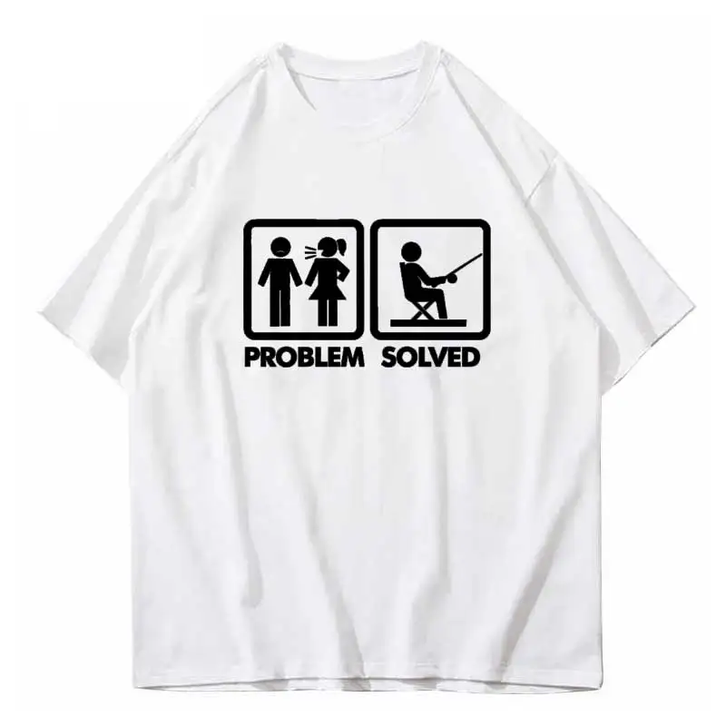 

Fishing Problem Solved T-Shirt Funny Fisherman Gift Men Tee Top Novelty Oversize Hip Hop Half Sleeve Cotton Clothes Dropshipping