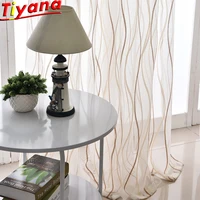 wavy striped jacquard tulle curtains for living room modern brownyellowblue striped curtains sheer voile bedroom wp37740