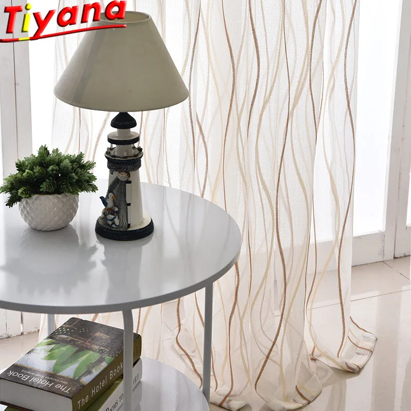 Волнистые полосатые жаккардовые тюлевые шторы для гостиной современные