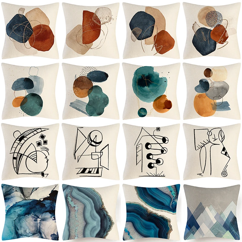 

Living Room Decor Minimalist Style Cushion Cover 45X45cm Farmhouse Home Decorative Pillow Cover Geometry Linen Printed Pillowcse